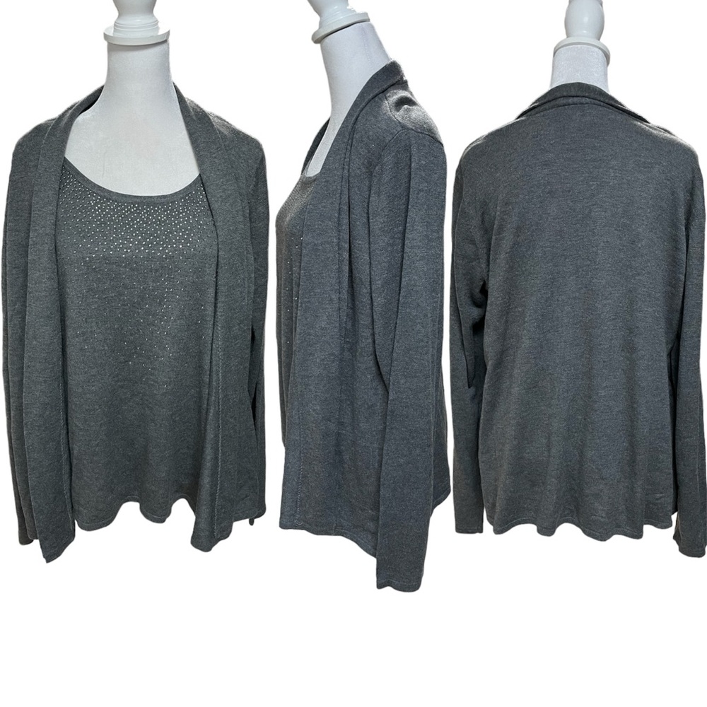 Charter Club Woman Heather Gray with Diamond Gems Sweater with Overlay Size 1X
